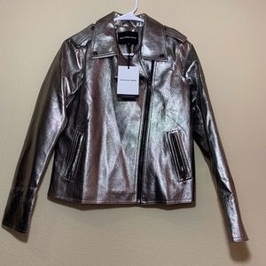 Who What Wear Pewter Faux Leather Metallic Jacket